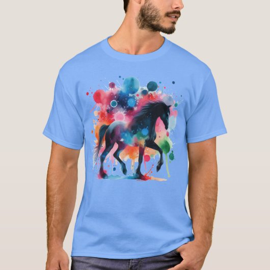Pferd in einem bunten Design lustig T-Shirt (Vorderseite)