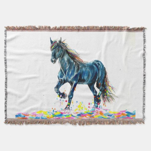 Pferd in einem Farblauf Decke (Vorderseite)