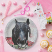 Pferd in einem Feld Reitsportler jigsaw Pappteller (Party)