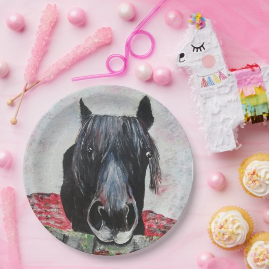 Pferd in einem Feld Reitsportler jigsaw Pappteller (Party)