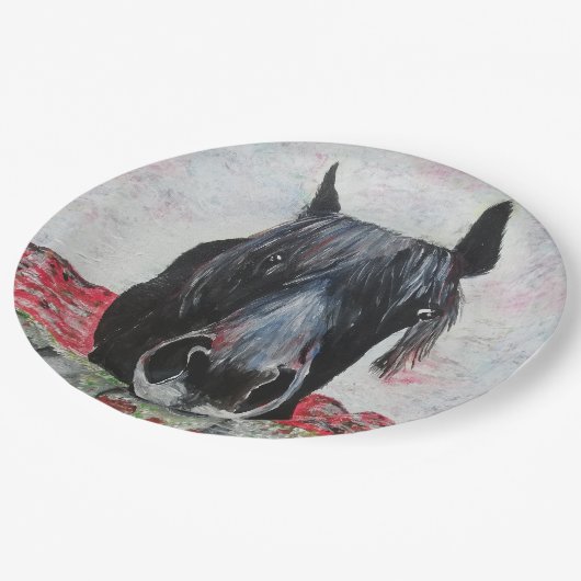 Pferd in einem Feld Reitsportler jigsaw Pappteller (Schrägansicht)