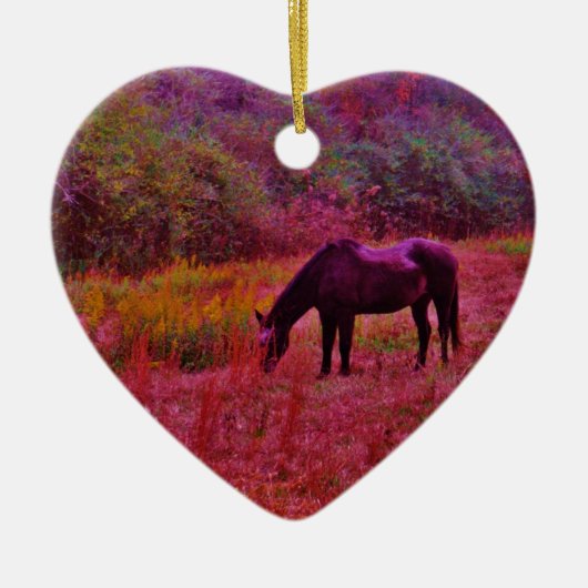 Pferd in einem kaleidoskopfarbenen Feld Keramik Ornament (Vorne)