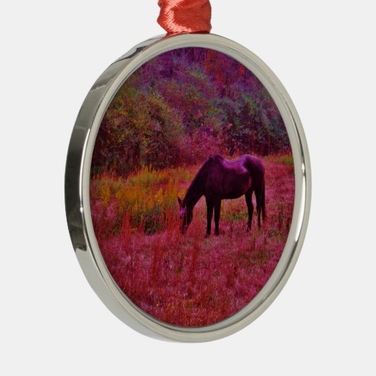 Pferd in einem kaleidoskopfarbenen Feld Silbernes Ornament (Rechts)