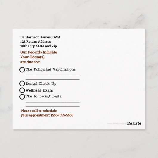 Pferd in einer tierärztlichen Erinnerung P Postkarte (Rückseite)