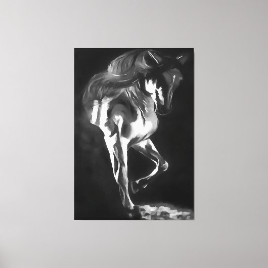 Pferd in Grau auf schwarz Leinwanddruck (Vorderseite)