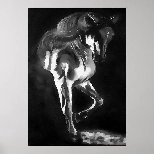 Pferd in Grau auf schwarz Poster (Vorne)