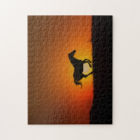 Pferd in Orange Sunset Challenging Puzzle (Vertikal)