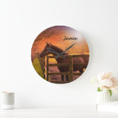 Pferd in Paddock Personalisiert Große Wanduhr (Zuhause)