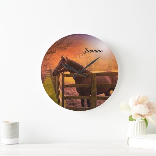 Pferd in Paddock Personalisiert Große Wanduhr (Zuhause)