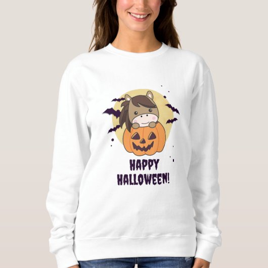 Pferd in Pumpkin Sweet Horses Happy Halloween Sweatshirt (Vorderseite)
