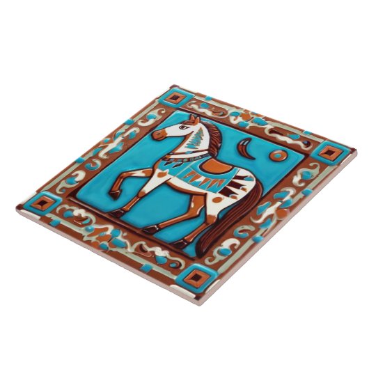 Pferd in Südwestfarben Südwestbraun Blau Fliese (Seite)