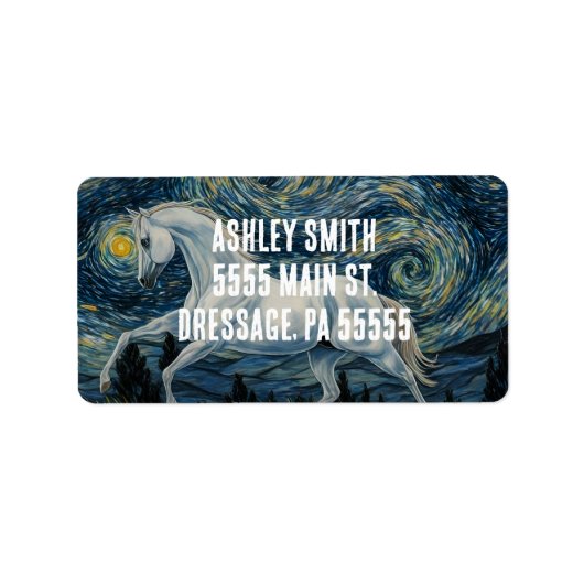 Pferd in Van Gogh Starry Night Adressaufkleber (Vorne)