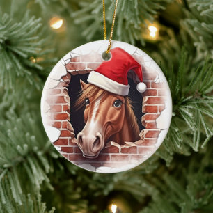 Pferd in Weihnachtsmannmütze - 3D Keramik Ornament