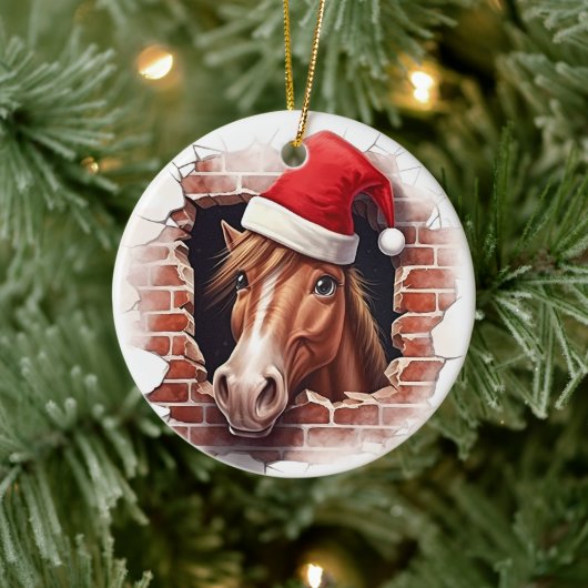 Pferd in Weihnachtsmannmütze - 3D Keramik Ornament (Baum)