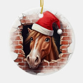 Pferd in Weihnachtsmannmütze - 3D Keramik Ornament (Vorne)