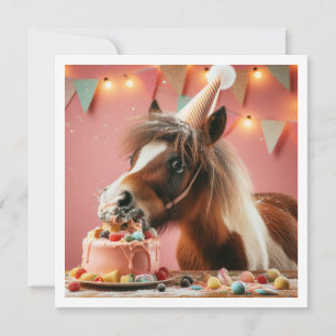 Pferd isst Geburtstagseinladung mit Kuchen, Pferde Einladung