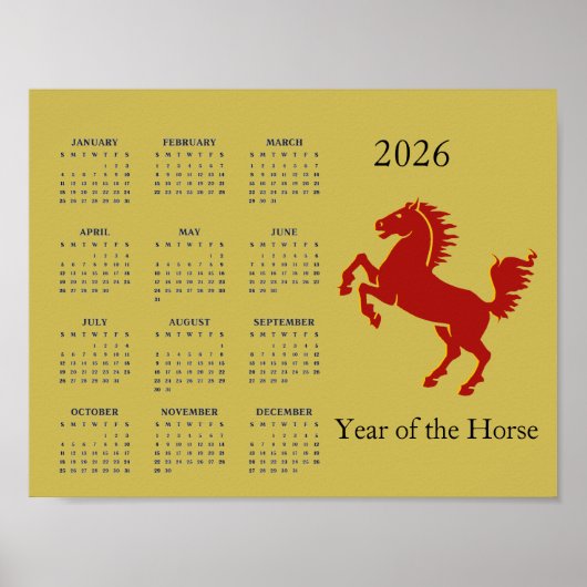 Pferd-Jahr 2026 Kalenderposter Poster (Vorne)