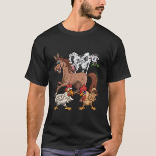 Pferd Kuh Huhn Kinder Bauernhof Lustiger Landwirt  T-Shirt
