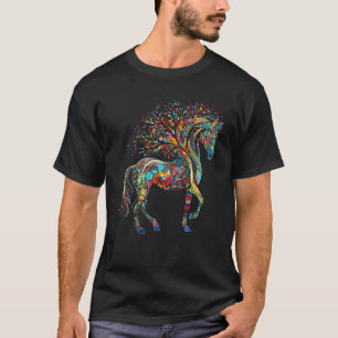 Pferd Kunstwerk Baum Bunt Tier Pferd T-Shirt