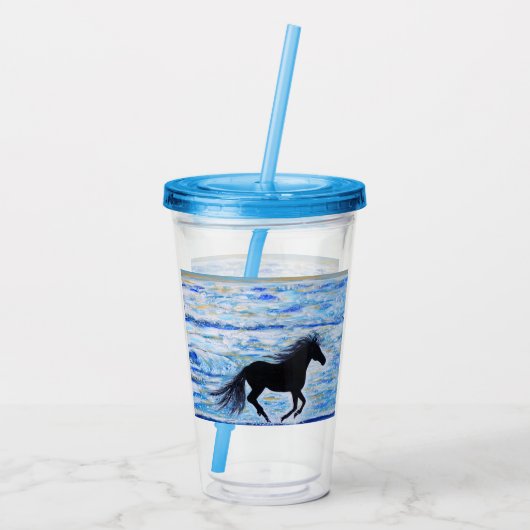 Pferd läuft frei durch das Meer Malerei Acryltrinkbecher (Rückseite)