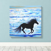 Pferd läuft frei durch das Meer Malerei Leinwanddruck (Insitu (Holzboden))