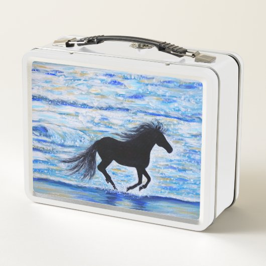 Pferd läuft frei durch das Meer Malerei Metall Brotdose (Rückseite)