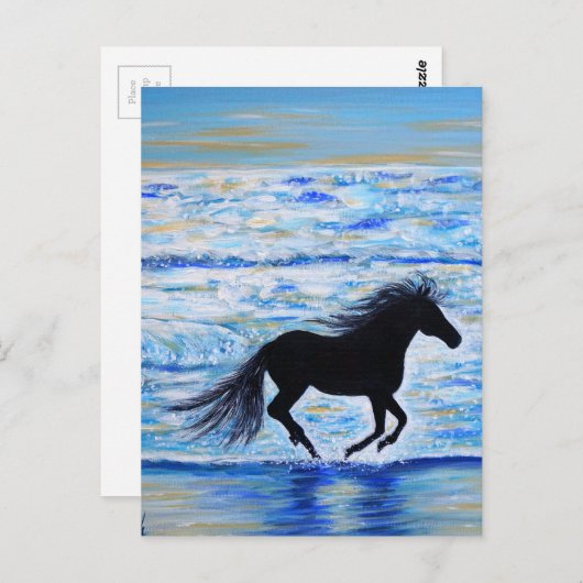 Pferd läuft frei durch das Meer Malerei Postkarte (Vorne/Hinten)