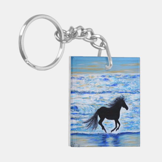 Pferd läuft frei durch das Meer Malerei Schlüsselanhänger (Vorderseite links)
