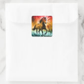 Pferd läuft quadratischer aufkleber (Tasche)