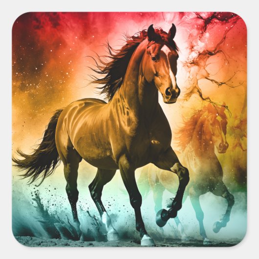 Pferd läuft quadratischer aufkleber (Vorderseite)