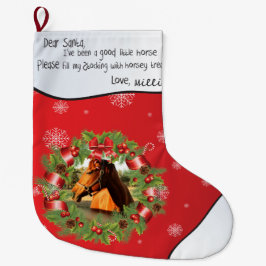 Pferd Liebe Santa IHR FOTO Name Round Frame Red Großer Weihnachtsstrumpf