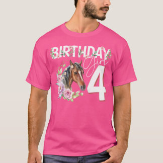 Pferd Lover 4. Geburtstag Floral B-Tag 4 Jahre alt T-Shirt