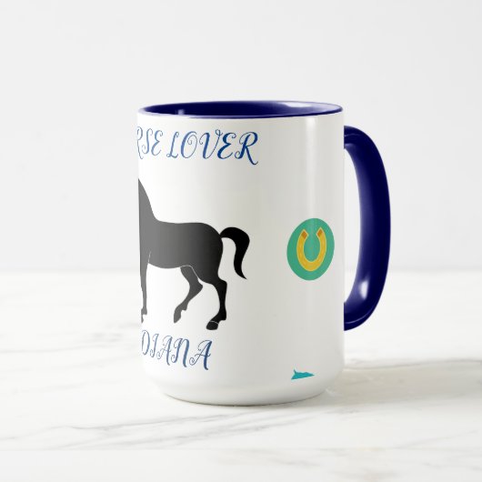 Pferd Lover zwei Töne Tasse mit personalisiertem N (VorderseiteRechts)