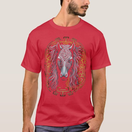 Pferd Mandala Tierretro T-Shirt (Vorderseite)