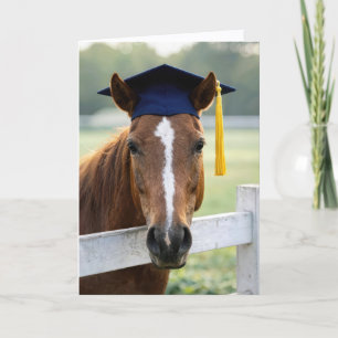 Pferd mit Abschlussmütze Karte