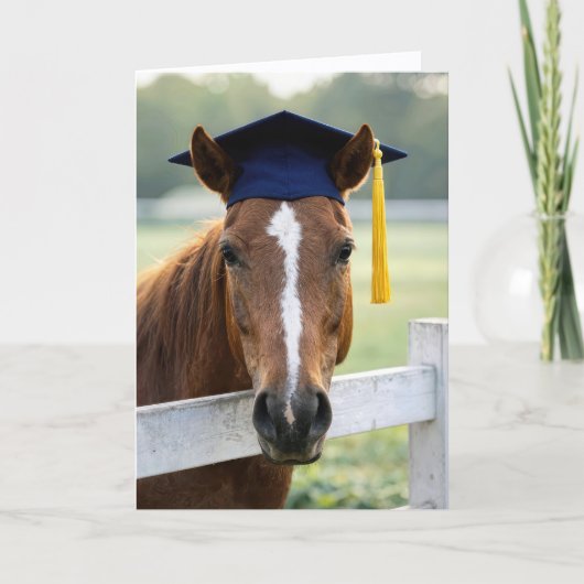 Pferd mit Abschlussmütze Karte (Vorderseite)