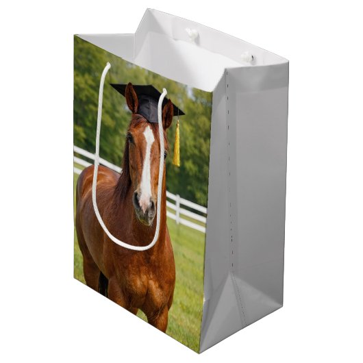Pferd mit Abschlussmütze Mittlere Geschenktüte (Vorderseite Schrägansicht)