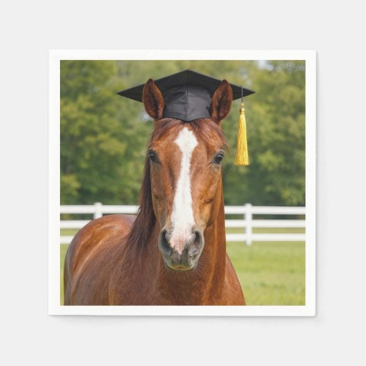 Pferd mit Abschlussmütze Serviette (Vorderseite)