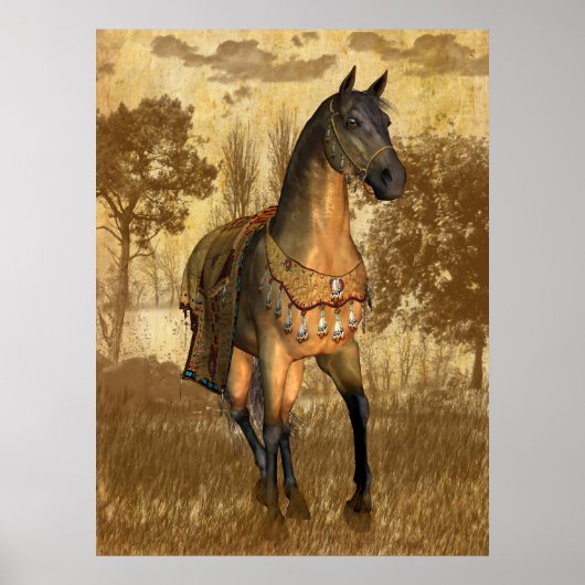 Pferd mit Blanket Reittier Poster (Vorne)