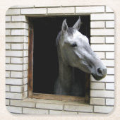 Pferd mit Blick ins Fenster Rechteckiger Pappuntersetzer (Vorderseite)