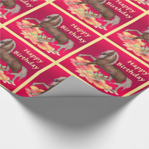 Pferd mit Blume glücklich Geburtstagsgeschenk Wrap Geschenkpapier