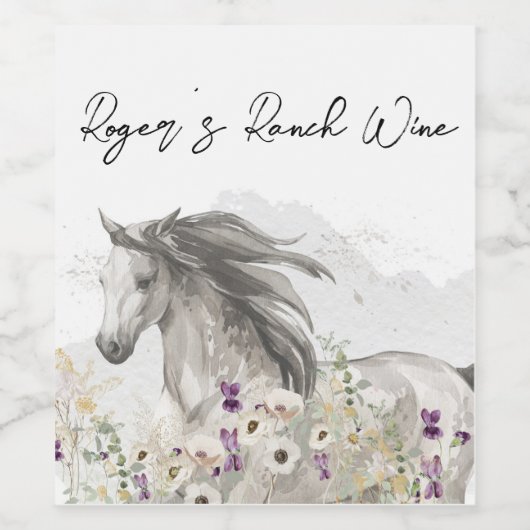 Pferd mit Blume Weinetikett (Einzelnes Label)