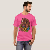 Pferd mit Blumen Pferd und Reiten T-Shirt (Vorne ganz)