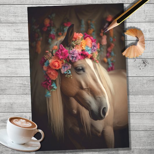 Pferd mit Blumendekoren 2 DekoPage Papier