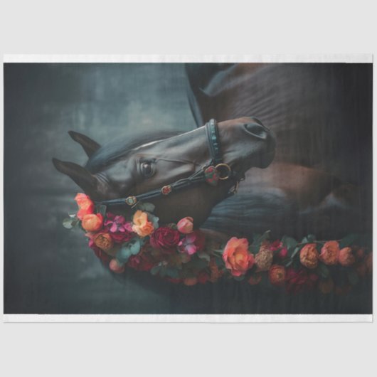 Pferd mit Blumendekoren 3 Dekopapier Seidenpapier (Vorderseite)