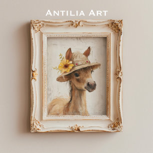 Pferd mit Blumenhut Rustikales Farmtier Pony Poster