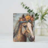 Pferd mit Blumenkrone Postkarte (Stehend Vorderseite)