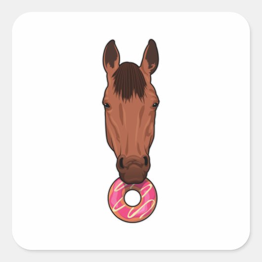 Pferd mit Donut Quadratischer Aufkleber (Vorderseite)