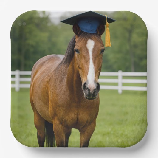 Pferd mit einem marineblauen Abschluss Hut Pappteller (Vorderseite)