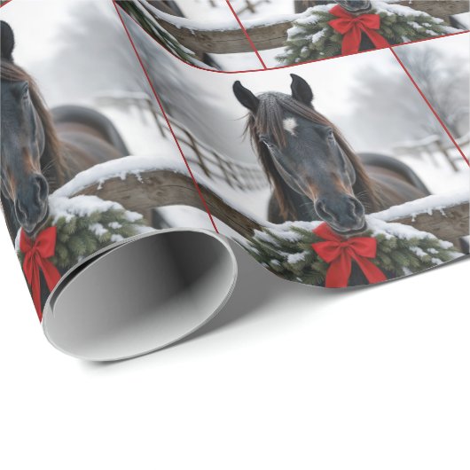 Pferd mit einem Weihnachtskranz Geschenkpapier (Rolleneckpunkt)